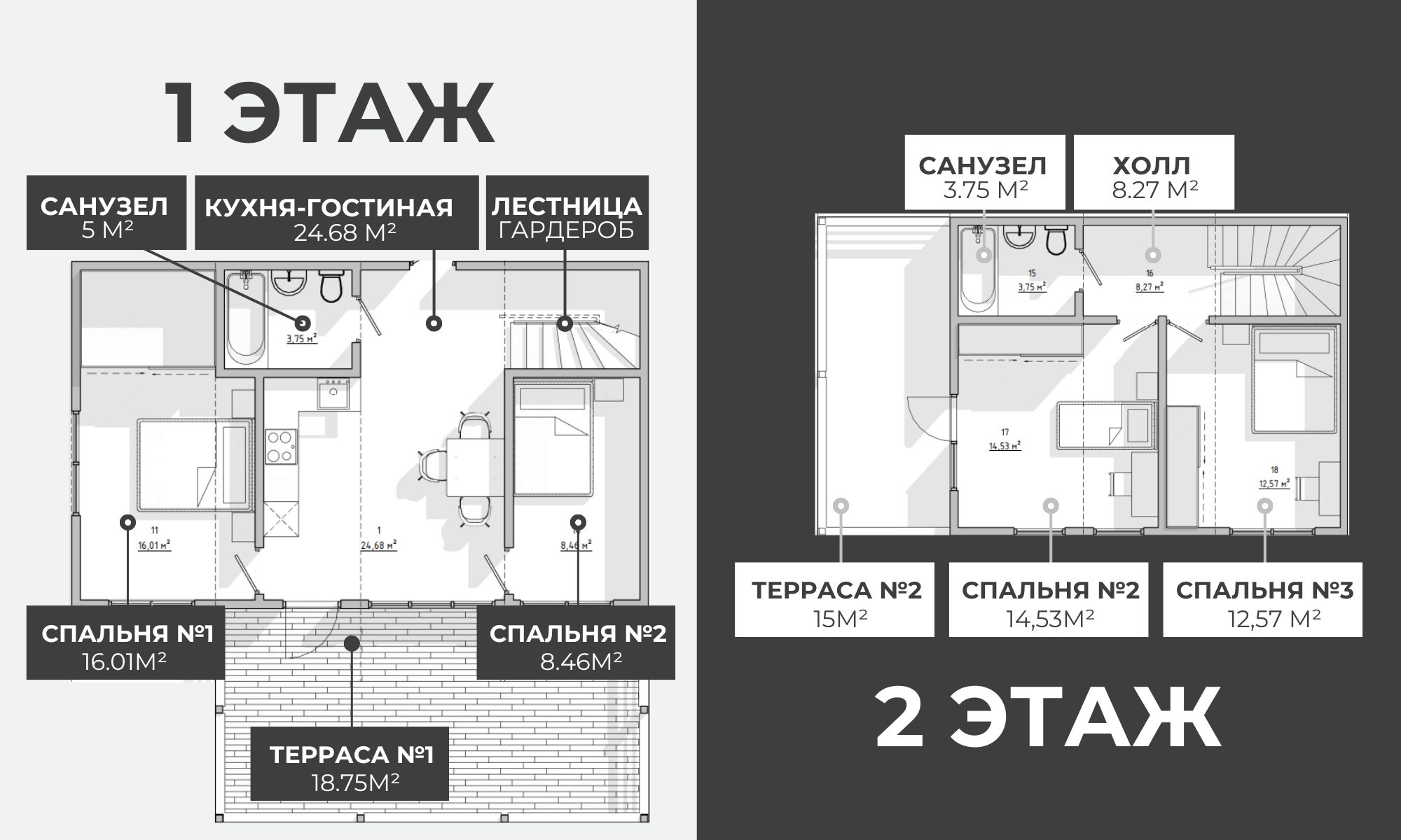 планировка каркасного дома "DOUBLE FAMILY" 