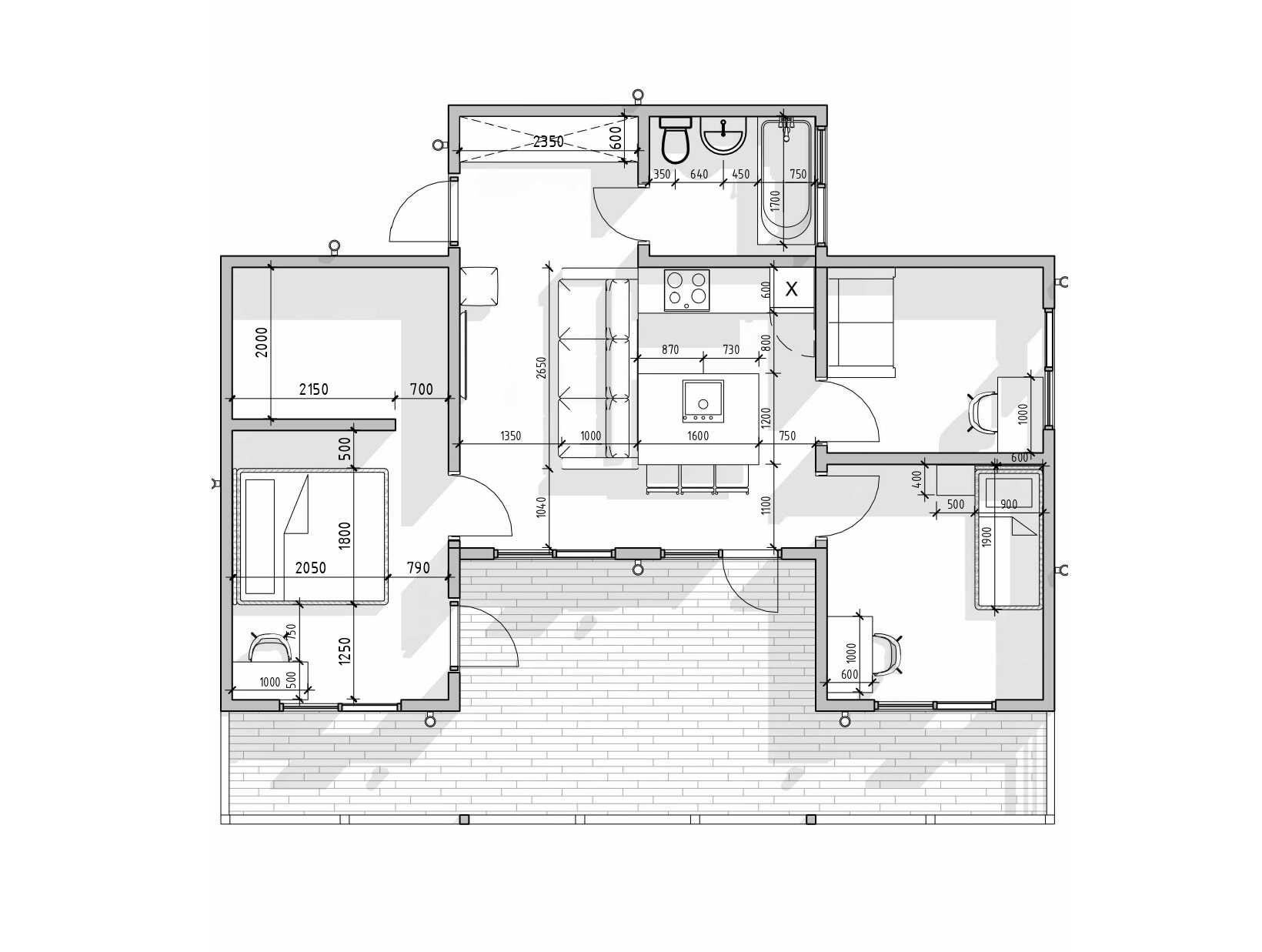 Планировка каркасного дома Comfort с мастерспальней и двумя детскими комнатами 